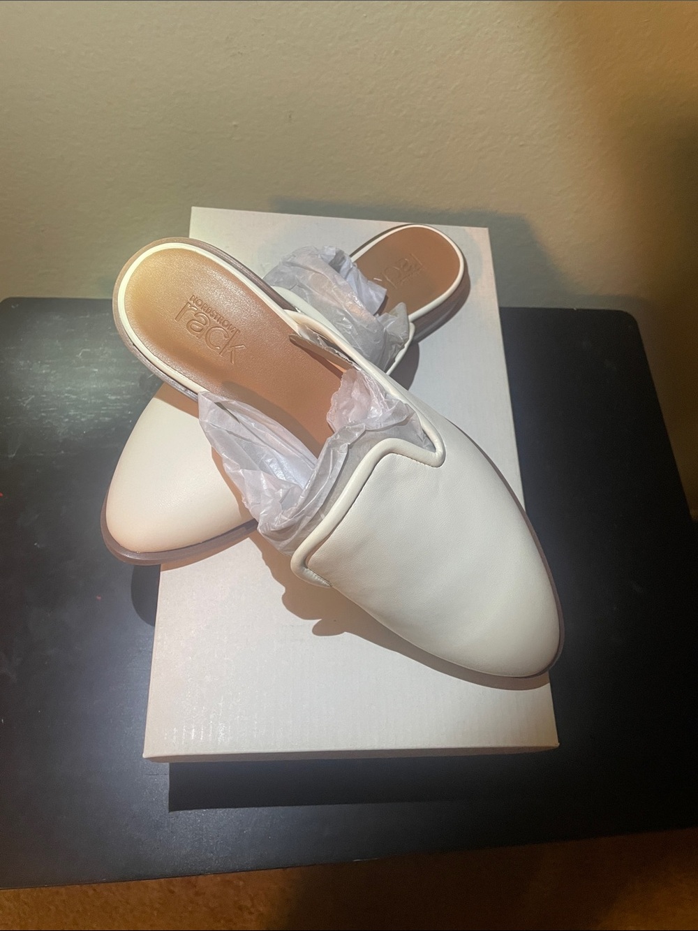 White Slip-On Leather-Look Mule Flats - Women